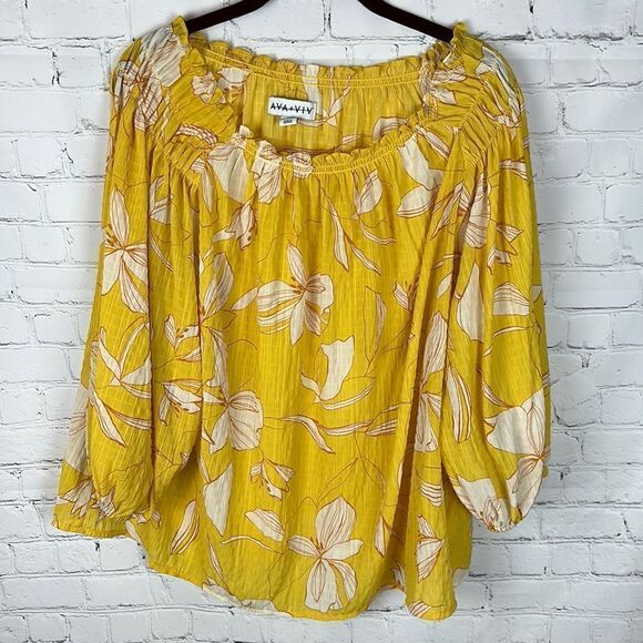 Ava Viv Shirt Yellow Orange Floral Pheasant Smocked
Pullover Plus Size X - Picture 1 of 6